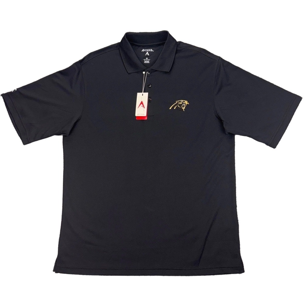 NEW Carolina Panthers Men's M Black Polo Shirt Pique Xtra-Lite 2010 Antigua Golf